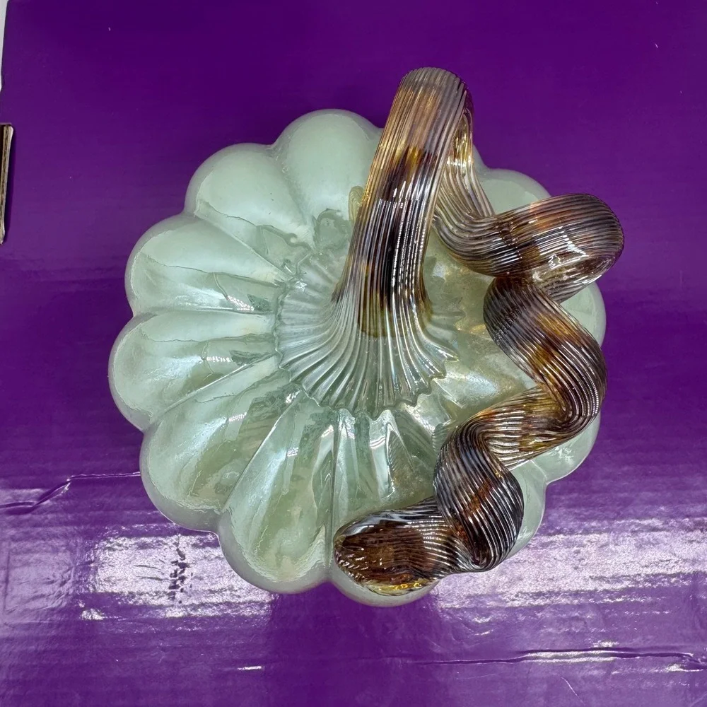 Pastel Mint Green Iridescent Glass Pumpkin Fall Decor